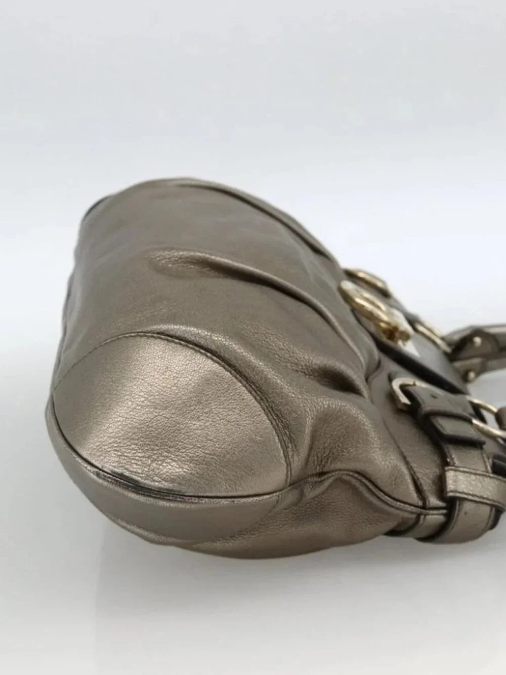 Salvatore Ferragamo Gancini Hand Bag Leather Gold Silver Auth BA11899